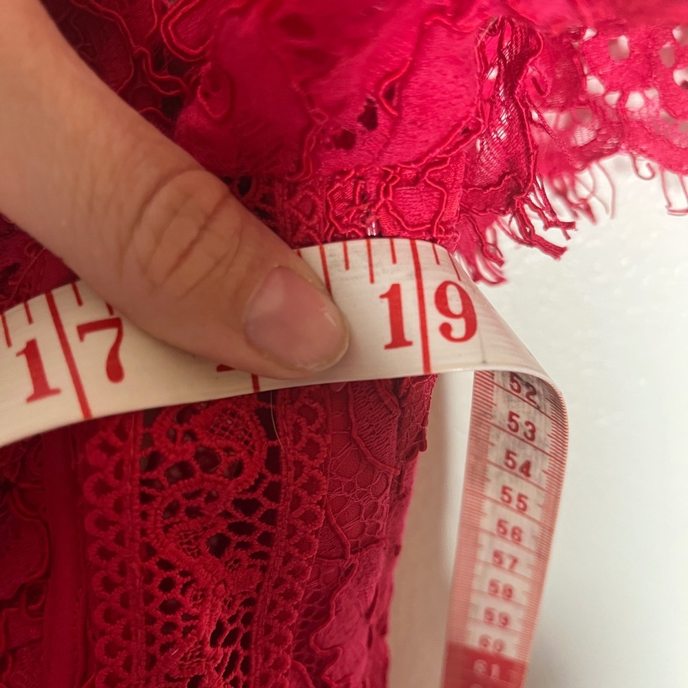Self-Portrait Red Floral Cord Lace Bustier Midi Dress Cap Sleeve Sweetheart Sz 8 - Picture 13 of 16